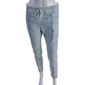 Flog Womens Mid Rise Drawstring Lizard Printed Pants Bluer White Cotton Size 27